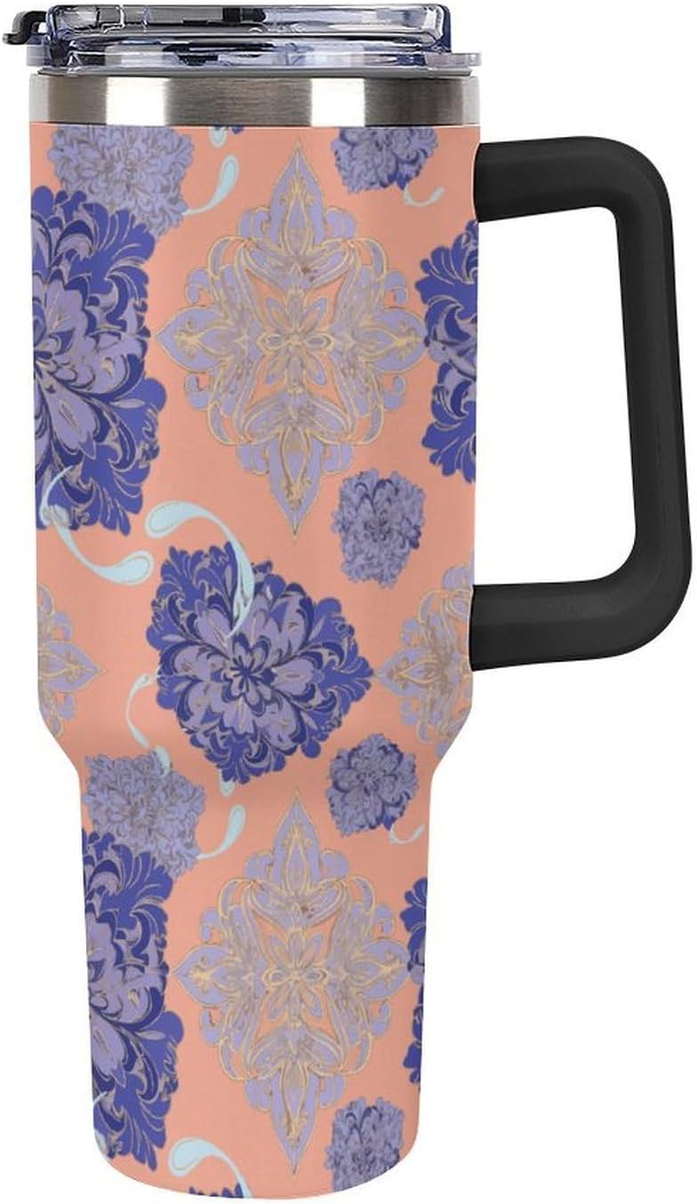 Leakproof Tumbler Vacuum Sealed Car Holder Friendly For Travel Simple Minimalist White Poppy Flower Pattern Coffee Mug Light Rose Red-style-27 - Colors F