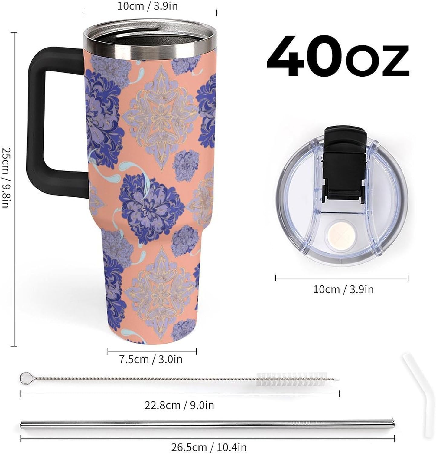Leakproof Tumbler Vacuum Sealed Car Holder Friendly For Travel Simple Minimalist White Poppy Flower Pattern Coffee Mug Light Rose Red-style-27 - Colors F