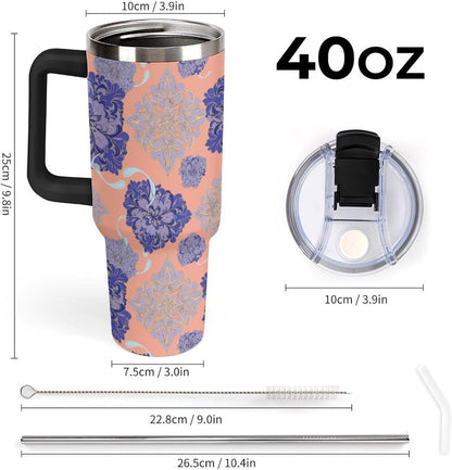 Leakproof Tumbler Vacuum Sealed Car Holder Friendly For Travel Simple Minimalist White Poppy Flower Pattern Coffee Mug Light Rose Red-style-27 - Colors F