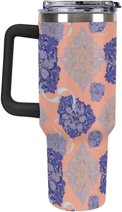 Leakproof Tumbler Vacuum Sealed Car Holder Friendly For Travel Simple Minimalist White Poppy Flower Pattern Coffee Mug Light Rose Red-style-27 - Colors F