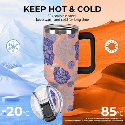 Leakproof Tumbler Vacuum Sealed Car Holder Friendly For Travel Simple Minimalist White Poppy Flower Pattern Coffee Mug Light Rose Red-style-27 - Colors F