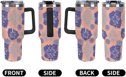 Leakproof Tumbler Vacuum Sealed Car Holder Friendly For Travel Simple Minimalist White Poppy Flower Pattern Coffee Mug Light Rose Red-style-27 - Colors F