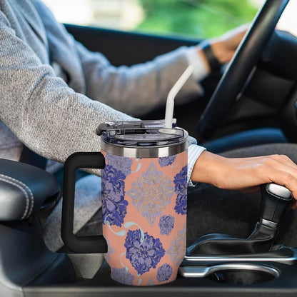 Leakproof Tumbler Vacuum Sealed Car Holder Friendly For Travel Simple Minimalist White Poppy Flower Pattern Coffee Mug Light Rose Red-style-27 - Colors F