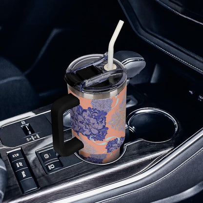 Leakproof Tumbler Vacuum Sealed Car Holder Friendly For Travel Simple Minimalist White Poppy Flower Pattern Coffee Mug Light Rose Red-style-27 - Colors F