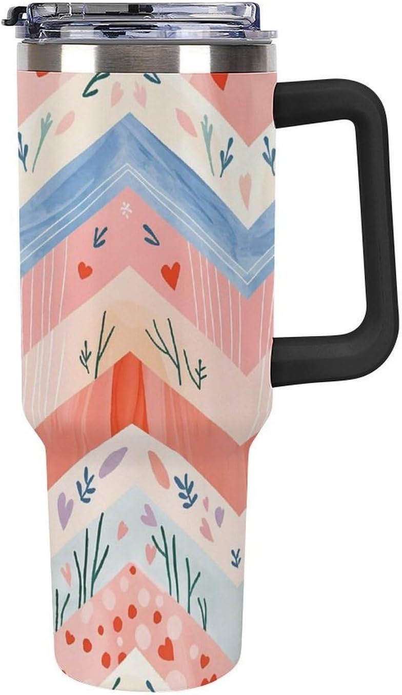 Leakproof Tumbler Vacuum Sealed Car Holder Friendly For Travel Simple Minimalist White Poppy Flower Pattern Coffee Mug Light Rose Red-style-27 - Colors F
