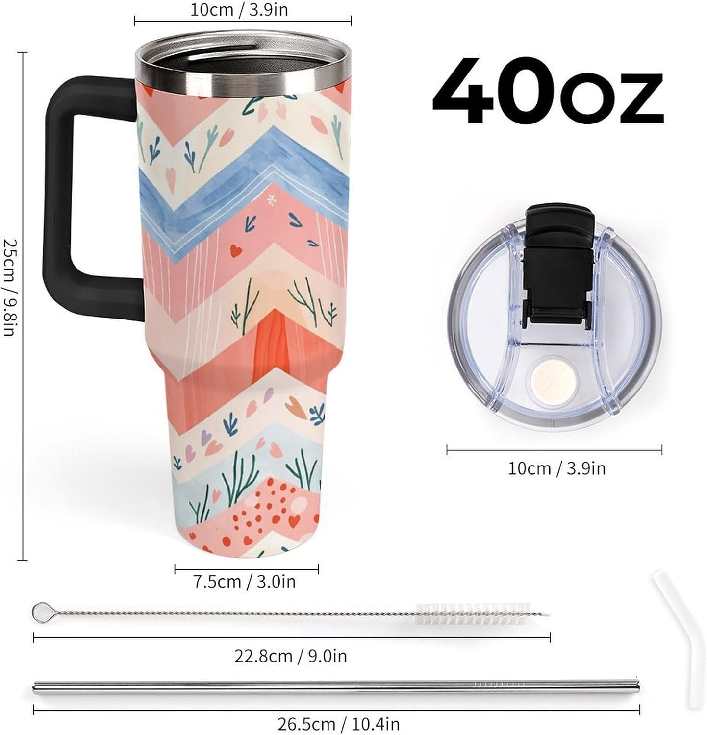 Leakproof Tumbler Vacuum Sealed Car Holder Friendly For Travel Simple Minimalist White Poppy Flower Pattern Coffee Mug Light Rose Red-style-27 - Colors F