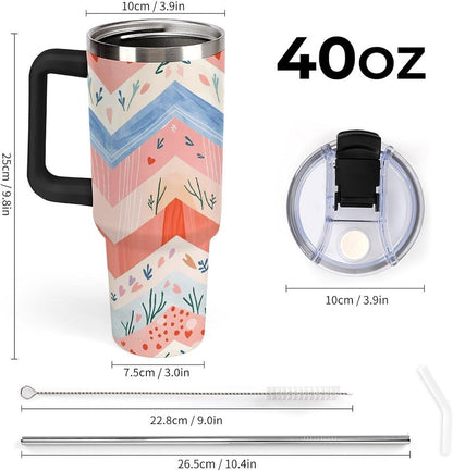 Leakproof Tumbler Vacuum Sealed Car Holder Friendly For Travel Simple Minimalist White Poppy Flower Pattern Coffee Mug Light Rose Red-style-27 - Colors F