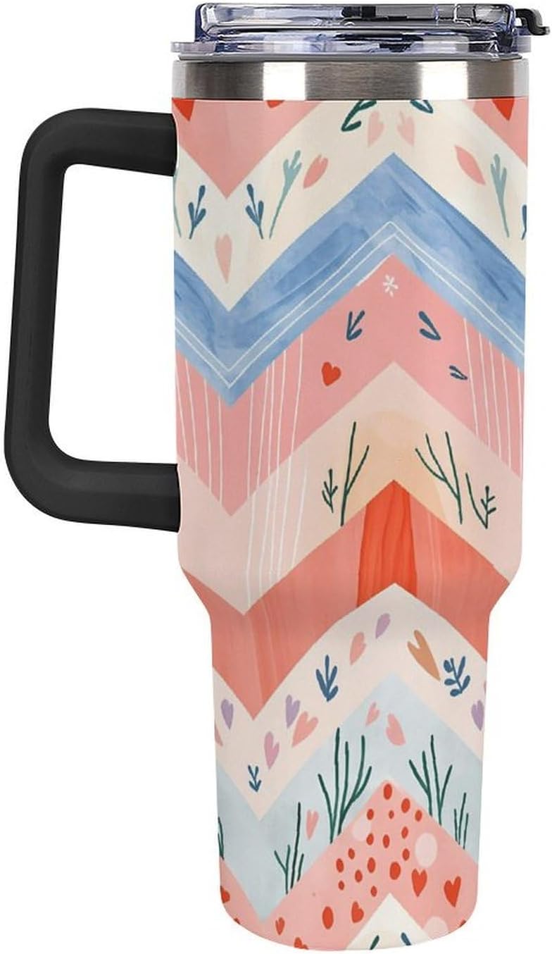 Leakproof Tumbler Vacuum Sealed Car Holder Friendly For Travel Simple Minimalist White Poppy Flower Pattern Coffee Mug Light Rose Red-style-27 - Colors F