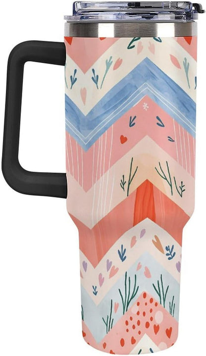 Leakproof Tumbler Vacuum Sealed Car Holder Friendly For Travel Simple Minimalist White Poppy Flower Pattern Coffee Mug Light Rose Red-style-27 - Colors F