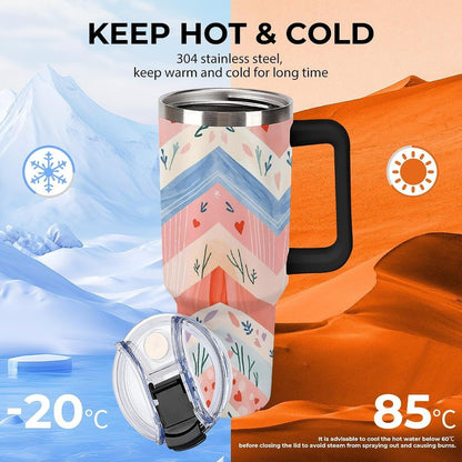 Leakproof Tumbler Vacuum Sealed Car Holder Friendly For Travel Simple Minimalist White Poppy Flower Pattern Coffee Mug Light Rose Red-style-27 - Colors F