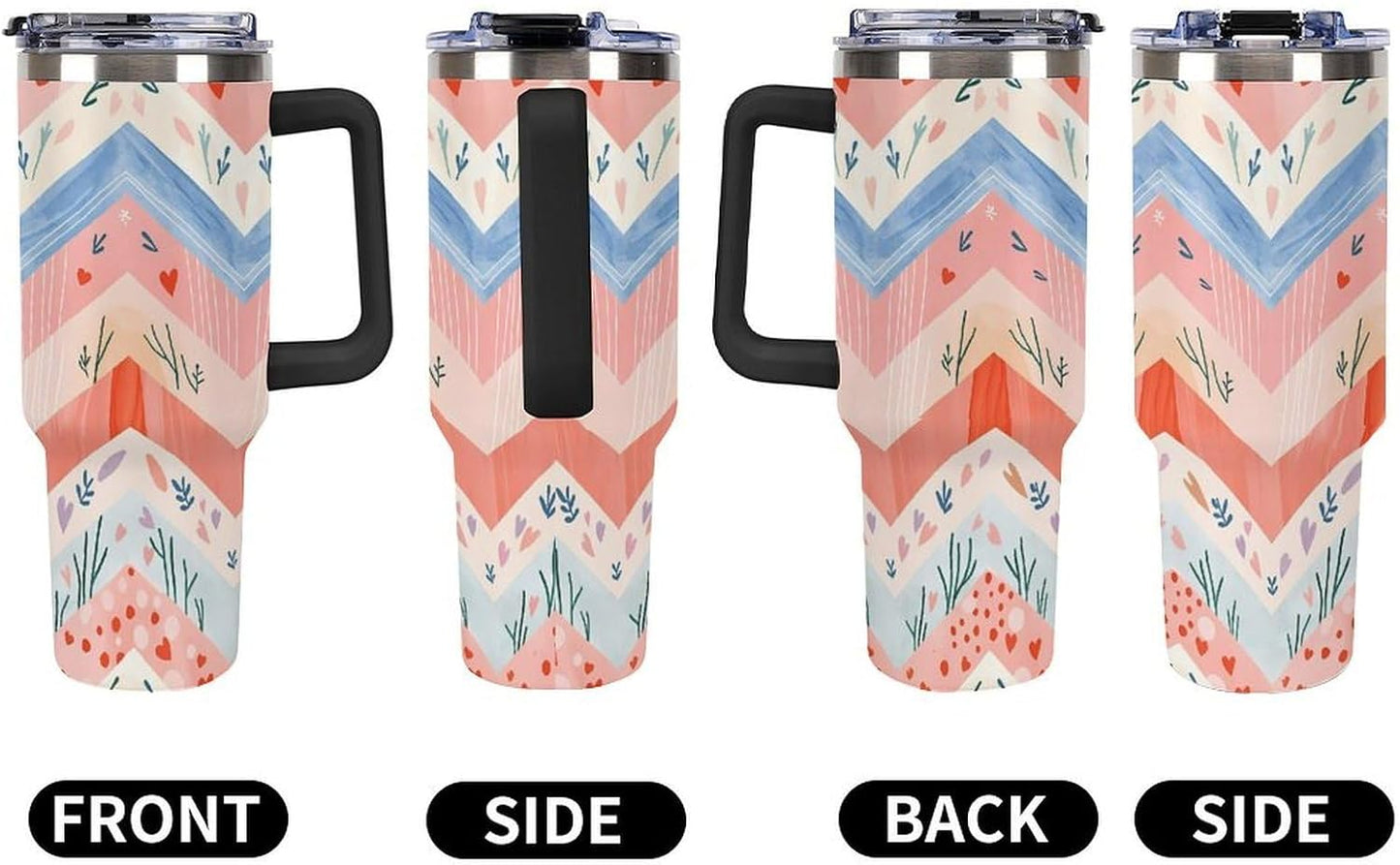 Leakproof Tumbler Vacuum Sealed Car Holder Friendly For Travel Simple Minimalist White Poppy Flower Pattern Coffee Mug Light Rose Red-style-27 - Colors F