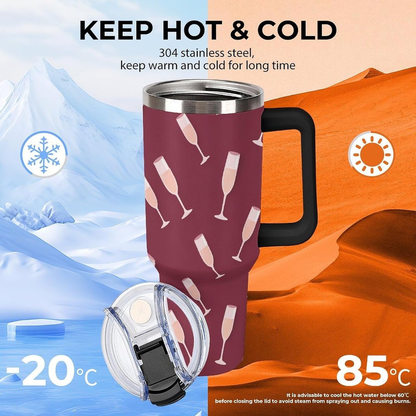 Leakproof Tumbler Vacuum Sealed Car Holder Friendly For Travel Simple Minimalist White Poppy Flower Pattern Coffee Mug Light Rose Red-style-27 - Colors F