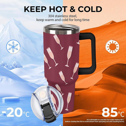Leakproof Tumbler Vacuum Sealed Car Holder Friendly For Travel Simple Minimalist White Poppy Flower Pattern Coffee Mug Light Rose Red-style-27 - Colors F