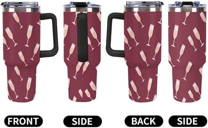 Leakproof Tumbler Vacuum Sealed Car Holder Friendly For Travel Simple Minimalist White Poppy Flower Pattern Coffee Mug Light Rose Red-style-27 - Colors F
