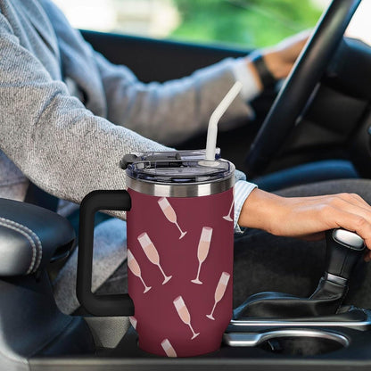 Leakproof Tumbler Vacuum Sealed Car Holder Friendly For Travel Simple Minimalist White Poppy Flower Pattern Coffee Mug Light Rose Red-style-27 - Colors F