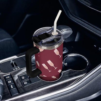 Leakproof Tumbler Vacuum Sealed Car Holder Friendly For Travel Simple Minimalist White Poppy Flower Pattern Coffee Mug Light Rose Red-style-27 - Colors F