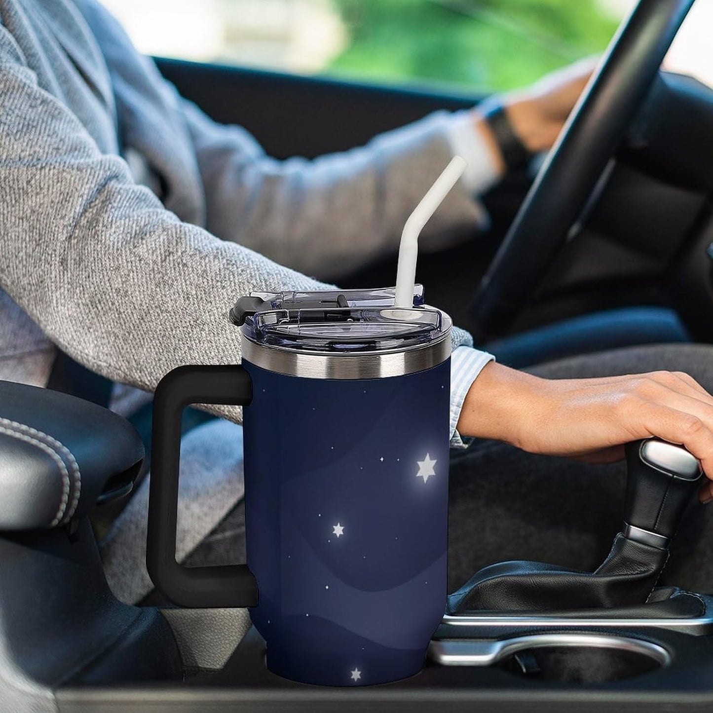 Leakproof Tumbler Vacuum Sealed Car Holder Friendly For Travel Simple Minimalist White Poppy Flower Pattern Coffee Mug Light Rose Red-style-27 - Colors F