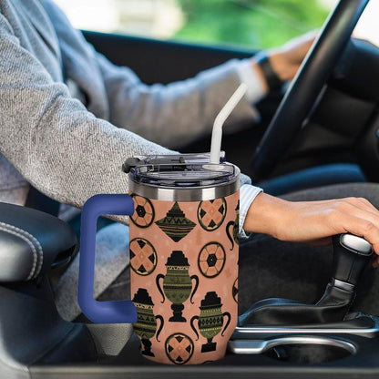Leakproof Tumbler Vacuum Sealed Car Holder Friendly For Travel Simple Minimalist White Poppy Flower Pattern Coffee Mug Light Rose Red-style-27 - Colors F