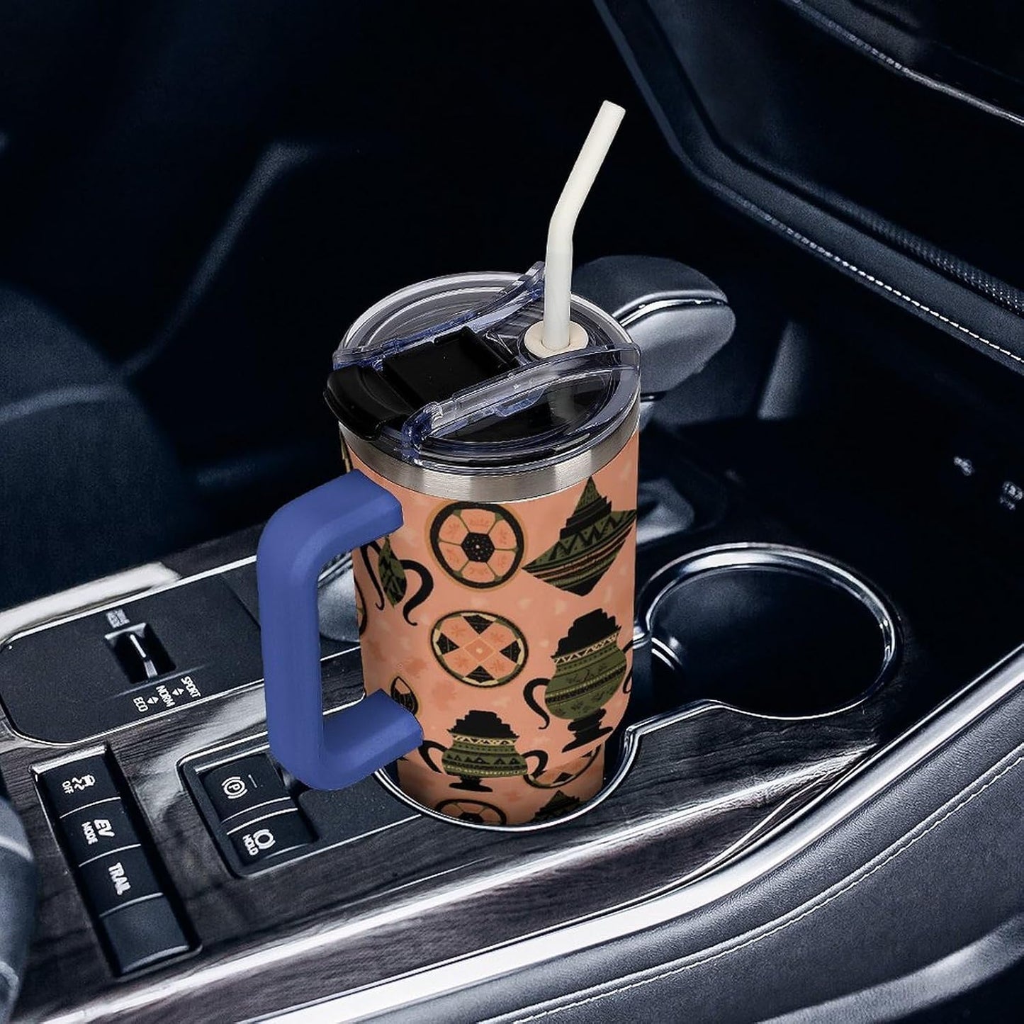 Leakproof Tumbler Vacuum Sealed Car Holder Friendly For Travel Simple Minimalist White Poppy Flower Pattern Coffee Mug Light Rose Red-style-27 - Colors F