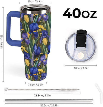 Leakproof Tumbler Vacuum Sealed Car Holder Friendly For Travel Simple Minimalist White Poppy Flower Pattern Coffee Mug Light Rose Red-style-27 - Colors F