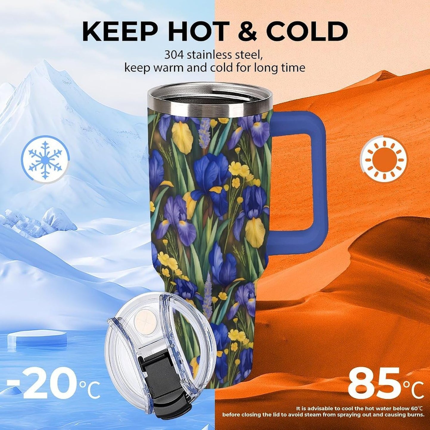 Leakproof Tumbler Vacuum Sealed Car Holder Friendly For Travel Simple Minimalist White Poppy Flower Pattern Coffee Mug Light Rose Red-style-27 - Colors F