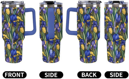 Leakproof Tumbler Vacuum Sealed Car Holder Friendly For Travel Simple Minimalist White Poppy Flower Pattern Coffee Mug Light Rose Red-style-27 - Colors F
