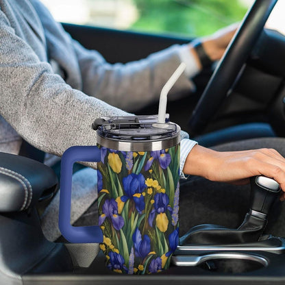 Leakproof Tumbler Vacuum Sealed Car Holder Friendly For Travel Simple Minimalist White Poppy Flower Pattern Coffee Mug Light Rose Red-style-27 - Colors F