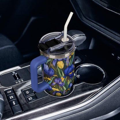 Leakproof Tumbler Vacuum Sealed Car Holder Friendly For Travel Simple Minimalist White Poppy Flower Pattern Coffee Mug Light Rose Red-style-27 - Colors F