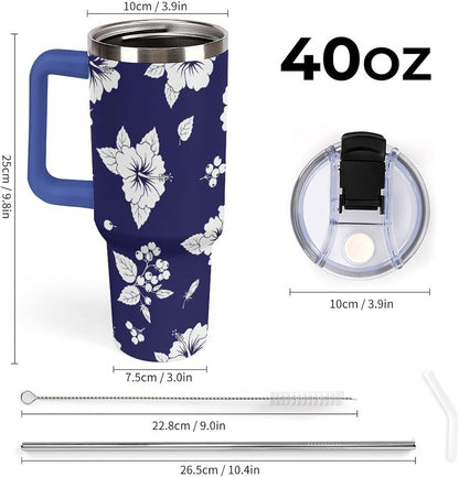 Leakproof Tumbler Vacuum Sealed Car Holder Friendly For Travel Simple Minimalist White Poppy Flower Pattern Coffee Mug Light Rose Red-style-27 - Colors F