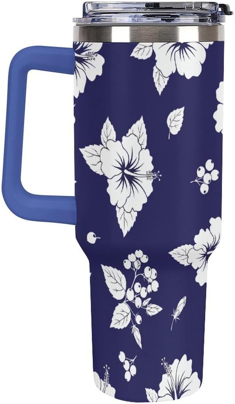 Leakproof Tumbler Vacuum Sealed Car Holder Friendly For Travel Simple Minimalist White Poppy Flower Pattern Coffee Mug Light Rose Red-style-27 - Colors F