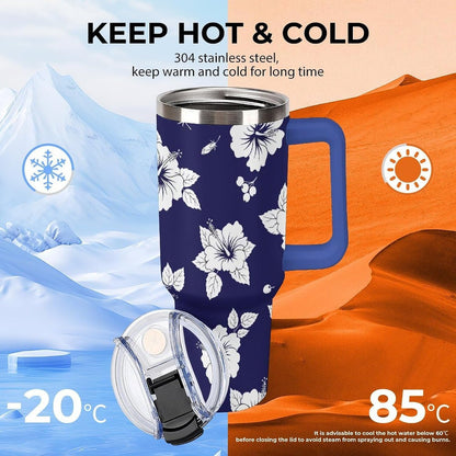 Leakproof Tumbler Vacuum Sealed Car Holder Friendly For Travel Simple Minimalist White Poppy Flower Pattern Coffee Mug Light Rose Red-style-27 - Colors F
