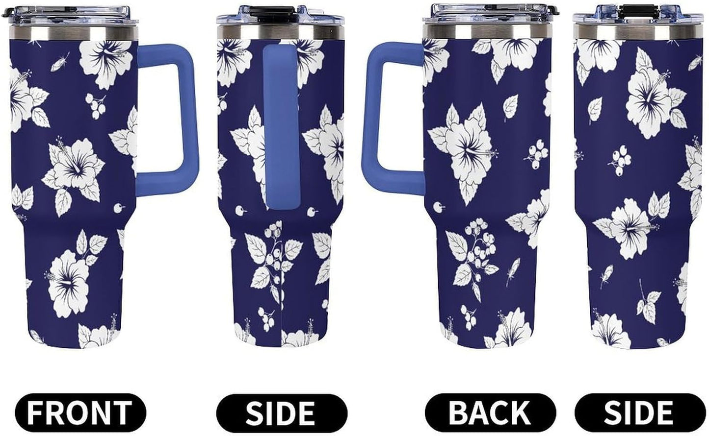 Leakproof Tumbler Vacuum Sealed Car Holder Friendly For Travel Simple Minimalist White Poppy Flower Pattern Coffee Mug Light Rose Red-style-27 - Colors F