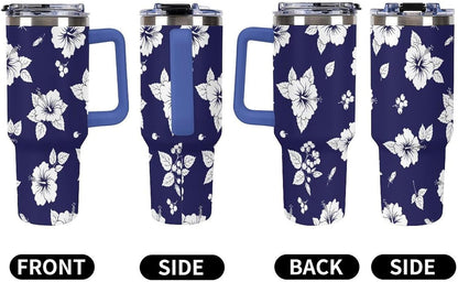 Leakproof Tumbler Vacuum Sealed Car Holder Friendly For Travel Simple Minimalist White Poppy Flower Pattern Coffee Mug Light Rose Red-style-27 - Colors F
