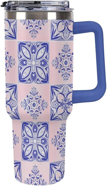 Leakproof Tumbler Vacuum Sealed Car Holder Friendly For Travel Simple Minimalist White Poppy Flower Pattern Coffee Mug Light Rose Red-style-27 - Colors F
