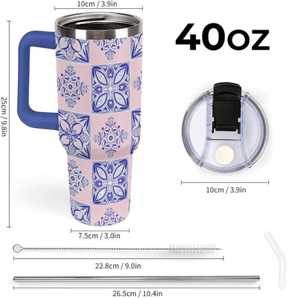 Leakproof Tumbler Vacuum Sealed Car Holder Friendly For Travel Simple Minimalist White Poppy Flower Pattern Coffee Mug Light Rose Red-style-27 - Colors F