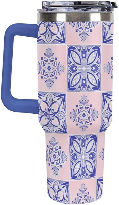 Leakproof Tumbler Vacuum Sealed Car Holder Friendly For Travel Simple Minimalist White Poppy Flower Pattern Coffee Mug Light Rose Red-style-27 - Colors F