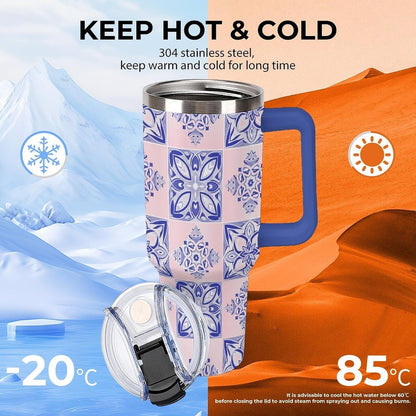Leakproof Tumbler Vacuum Sealed Car Holder Friendly For Travel Simple Minimalist White Poppy Flower Pattern Coffee Mug Light Rose Red-style-27 - Colors F