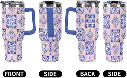 Leakproof Tumbler Vacuum Sealed Car Holder Friendly For Travel Simple Minimalist White Poppy Flower Pattern Coffee Mug Light Rose Red-style-27 - Colors F
