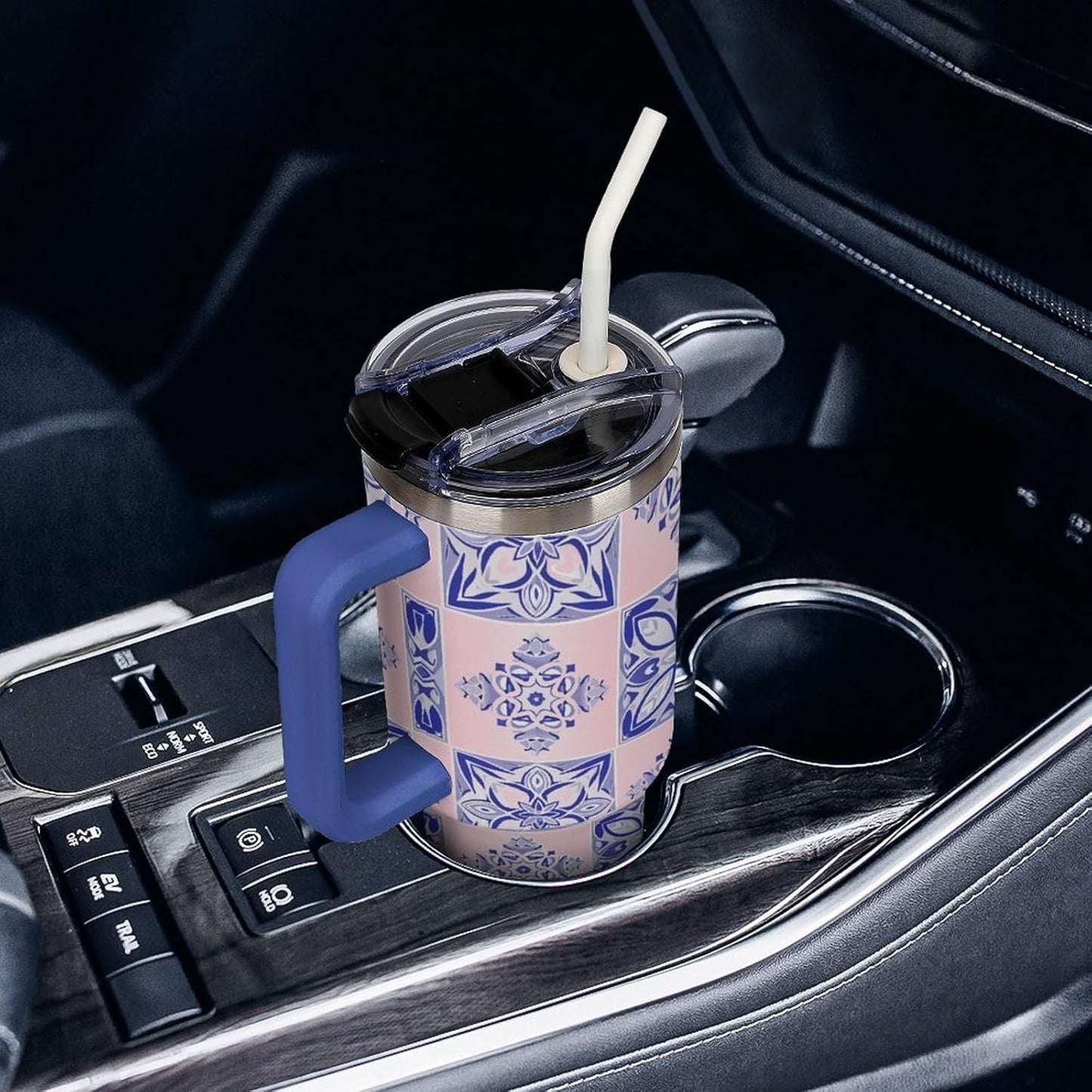 Leakproof Tumbler Vacuum Sealed Car Holder Friendly For Travel Simple Minimalist White Poppy Flower Pattern Coffee Mug Light Rose Red-style-27 - Colors F