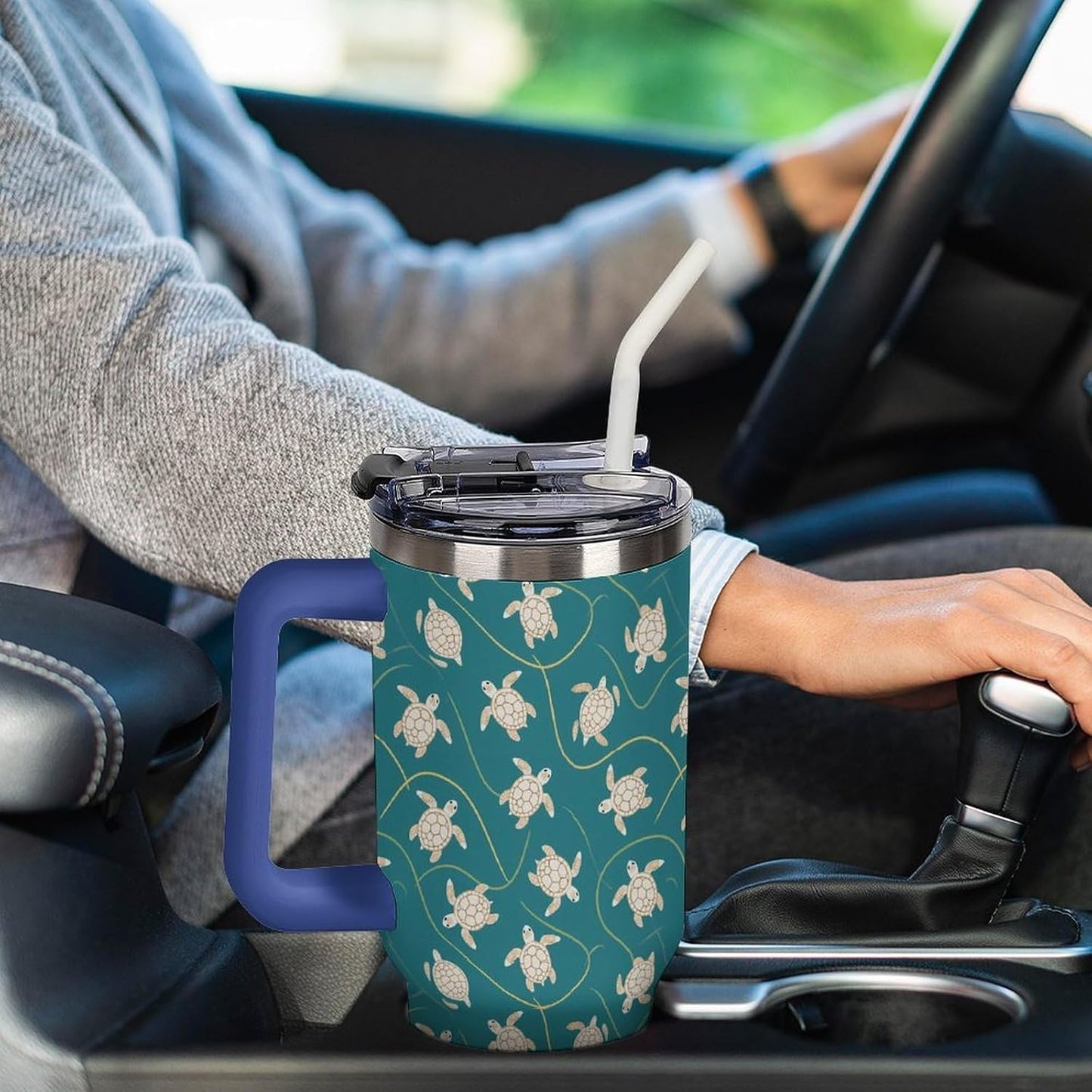 Leakproof Tumbler Vacuum Sealed Car Holder Friendly For Travel Simple Minimalist White Poppy Flower Pattern Coffee Mug Light Rose Red-style-27 - Colors F