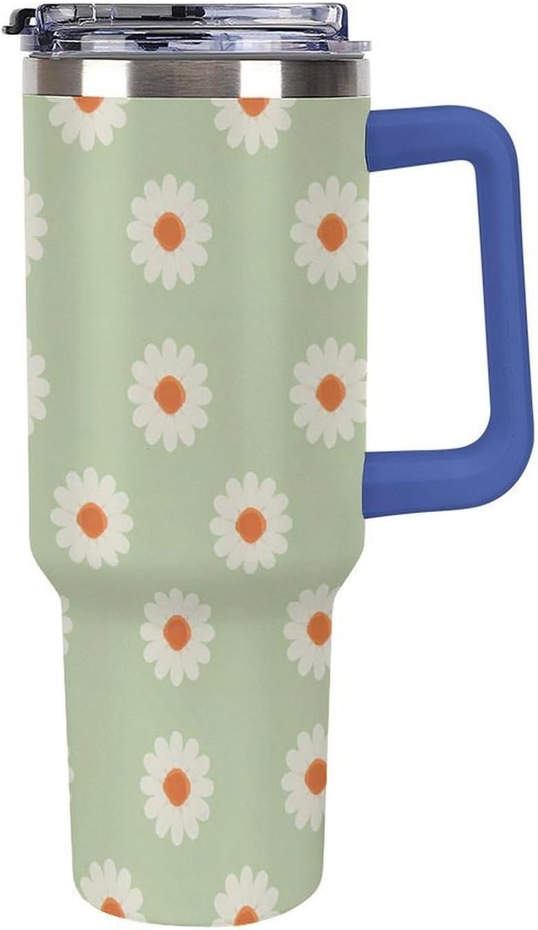 Leakproof Tumbler Vacuum Sealed Car Holder Friendly For Travel Simple Minimalist White Poppy Flower Pattern Coffee Mug Light Rose Red-style-27 - Colors F