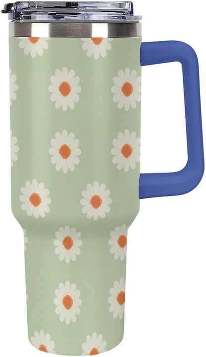 Leakproof Tumbler Vacuum Sealed Car Holder Friendly For Travel Simple Minimalist White Poppy Flower Pattern Coffee Mug Light Rose Red-style-27 - Colors F