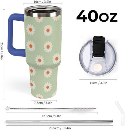 Leakproof Tumbler Vacuum Sealed Car Holder Friendly For Travel Simple Minimalist White Poppy Flower Pattern Coffee Mug Light Rose Red-style-27 - Colors F