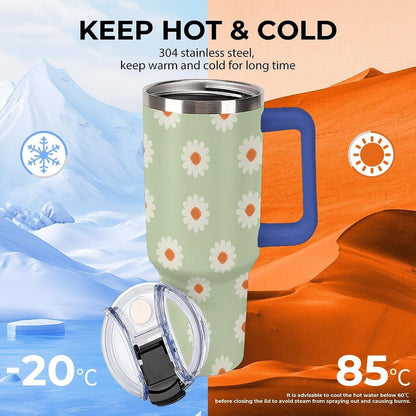 Leakproof Tumbler Vacuum Sealed Car Holder Friendly For Travel Simple Minimalist White Poppy Flower Pattern Coffee Mug Light Rose Red-style-27 - Colors F