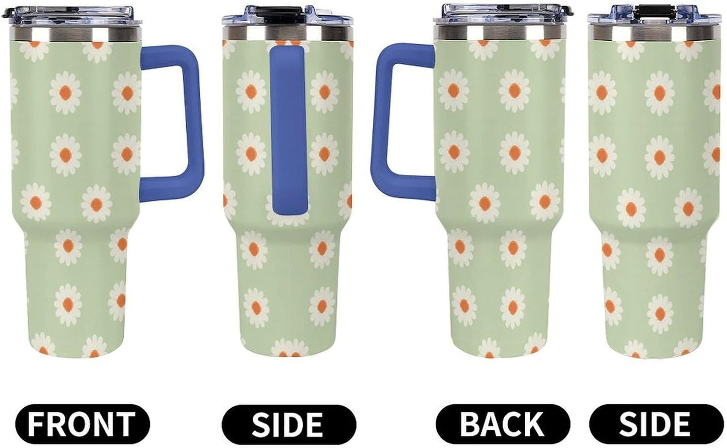 Leakproof Tumbler Vacuum Sealed Car Holder Friendly For Travel Simple Minimalist White Poppy Flower Pattern Coffee Mug Light Rose Red-style-27 - Colors F