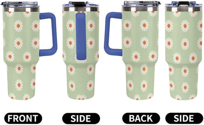 Leakproof Tumbler Vacuum Sealed Car Holder Friendly For Travel Simple Minimalist White Poppy Flower Pattern Coffee Mug Light Rose Red-style-27 - Colors F