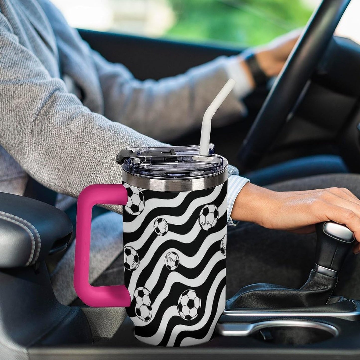 Leakproof Tumbler Vacuum Sealed Car Holder Friendly For Travel Simple Minimalist White Poppy Flower Pattern Coffee Mug Light Rose Red-style-27 - Colors F