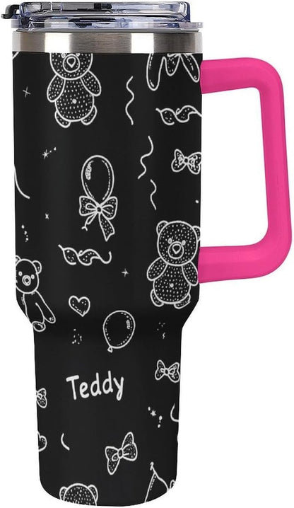 Leakproof Tumbler Vacuum Sealed Car Holder Friendly For Travel Simple Minimalist White Poppy Flower Pattern Coffee Mug Light Rose Red-style-27 - Colors F