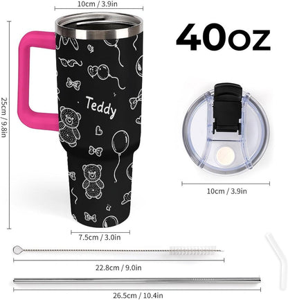 Leakproof Tumbler Vacuum Sealed Car Holder Friendly For Travel Simple Minimalist White Poppy Flower Pattern Coffee Mug Light Rose Red-style-27 - Colors F