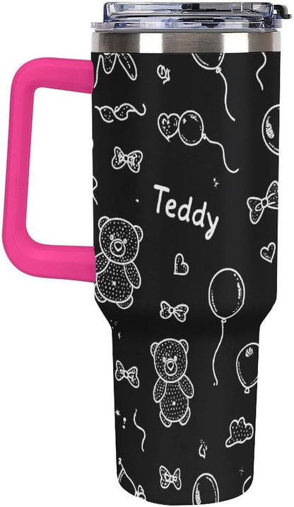 Leakproof Tumbler Vacuum Sealed Car Holder Friendly For Travel Simple Minimalist White Poppy Flower Pattern Coffee Mug Light Rose Red-style-27 - Colors F